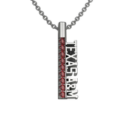 Sterling silver TEXAS A&M pendant with maroon garnets on a gray background.